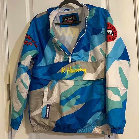 NWT Keith Haring x Members Only 1/4 ZIP Hooded Windbreaker jacket Tokyo Pop Camo - Picture 12 of 16